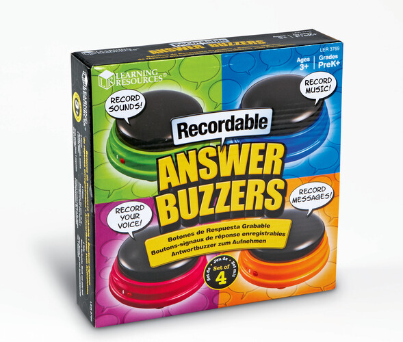 Learning Resources Avertisseurs avec sons enregistrables, ensemble de 4 buzzers (fr/en) (Answer Buzzers) 765023837698