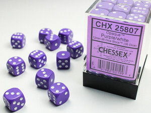 Chessex Dés 36d6 12mm opaque violet avec points blancs 601982021993