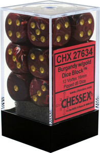 Chessex Dés 12d6 16mm Vortex bourgogne avec points dorés 601982025342
