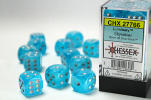 Chessex Dés 12d6 16mm Luminary Ciel avec points argent 601982016289