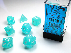 Chessex Dés d&d 7pc givrés sarcelle avec chiffres blancs (d4, d6, d8, 2 x d10, d12, d20) 601982024543