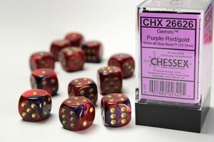 Chessex Dés 12d6 16mm Gemini violet/rouge avec points dorés 601982023225