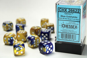Chessex Dés 12d6 16mm Gemini bleu/or avec points blancs 601982023188