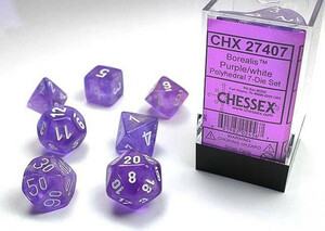 Chessex Dés d&d 7pc bor.purple w/white (d4, d6, d8, 2 x d10, d12, d20) 601982024567