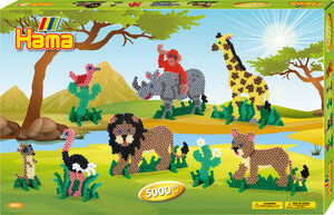 Hama Hama Midi Safari animaux 5000 perles et plaques (girafe, lion, rhinocéros, autruche, singe) 3041 028178030414