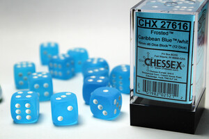 Chessex Dés 12d6 16mm givré bleu des Caraibes avec points blancs 601982025212