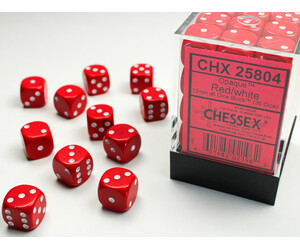 Chessex Dés 36d6 12mm opaque rouge avec points blancs 601982021962