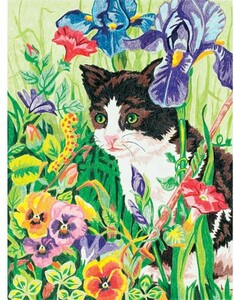 Dimensions PaintWorks Dessin à numéros chat et fleurs 9x12" 91318 088677913182