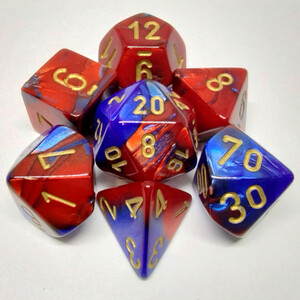 Chessex Dés d&d 7pc Gemini bleu/rouge avec chiffres dorés (d4, d6, d8, 2 x d10, d12, d20) 601982022914
