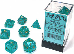 Chessex Dés d&d 7pc Borealis Luminary Sarcelle avec chiffres dorés (d4, d6, d8, 2 x d10, d12, d20) 601982031565