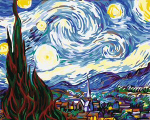 Figured'Art Peinture à numéro Peinture à numéros sur canevas (Complexe)- Van Gogh Nuit Étoilée 678361113846