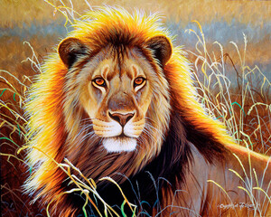 Figured'Art Peinture à numéro Peinture à numéros sur canevas (Complexe) -Lion dans la savane 678361008050