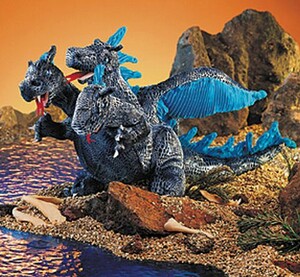 Folkmanis Marionnette Dragon à trois têtes blue, peluche 638348023872