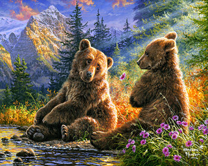 Figured'Art Peinture à numéro Peinture à numéros sur canevas (Complexe)- Couple d'ours 678361113884