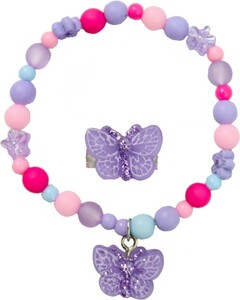 Creative Education Bijou Sparkle Butterfly Bracelet & Ring Set, 2 x pink 2 x white 2 x lilac 771877840043
