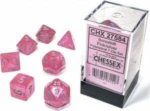 Chessex Dés d&d 7pc Borealis Luminary Rose avec chiffres argent (d4, d6, d8, 2 x d10, d12, d20) 601982031527