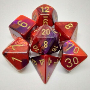 Chessex Dés d&d 7pc Gemini violet/rouge avec chiffres dorés (d4, d6, d8, 2 x d10, d12, d20) 601982022891