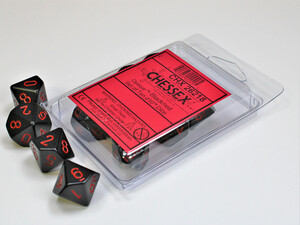 Chessex Dés 10d10 opaques noirs avec chiffres rouges (10 x d10) 601982022495