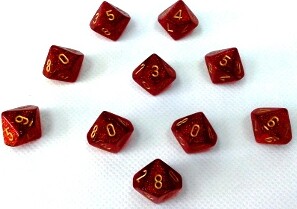 Chessex Dés 10d10 pailleté rubis avec chiffres dorés (10 x d10) 601982024475