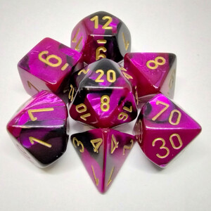 Chessex Dés d&d 7pc Gemini noir/violet avec chiffres dorés (d4, d6, d8, 2 x d10, d12, d20) 713145606593