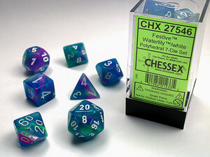 Chessex Dés d&d 7pc Festive Waterlilly avec chiffres noirs 601982012335