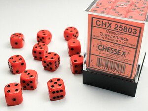 Chessex Dés 36d6 12mm opaques orange avec points noirs 601982021955