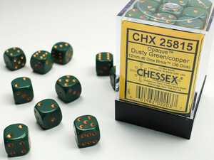 Chessex Dés 36d6 12mm opaques vert foncé avec points cuivrés 601982022037