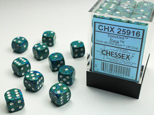 Chessex Dés 36d6 12mm picotés ''Sea'' 601982022211