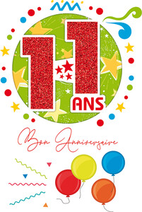 Cart'image Éditions Carte de fête 11 ans Bon anniversaire - Ballons - avec texte CDAG011