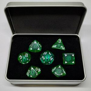 Désirable Games Kit de dés œil de dragon dans une boîte en métal - vert 