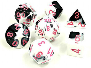 Chessex Dés d&d 7pc Lab Dice Gemini Blanc et Noir avec chiffres roses (d4, d6, d8, 2 x d10, d12, d20) 601982030278