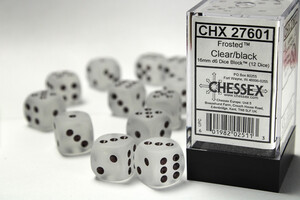 Chessex Dés 12d6 16mm givré clair avec points noirs 601982025113