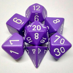 Chessex Dés d&d 7pc opaques violet avec chiffres blancs (d4, d6, d8, 2 x d10, d12, d20) 601982021283