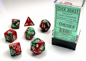 Chessex Dés d&d 7pc Gemini vert/rouge avec chiffres blancs (d4, d6, d8, 2 x d10, d12, d20) 601982022938
