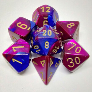 Chessex Dés d&d 7pc Gemini bleu/violet avec chiffres dorés (d4, d6, d8, 2 x d10, d12, d20) 601982022907