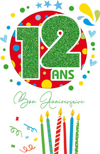 Cart'image Éditions Carte de fête 12 ans Bon anniversaire - Chandelles - avec texte CDAG012