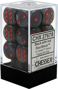 Chessex Dés 12d6 16mm Velvet noir avec points rouges 601982025557