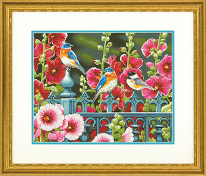Dimensions PaintWorks Peinture à numéro Roses trémières et oiseaux 14x11" 91490 088677914905