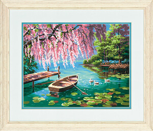 Dimensions PaintWorks Peinture à numéro Étang et arbre en fleur au printemps 14x11" 91491 088677914912