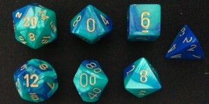 Chessex Dés d&d 7pc gemini bleu/sarcelle avec chiffres or (d4, d6, d8, 2 x d10, d12, d20) 601982023133
