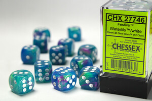 Chessex Dés 12d6 16mm Festive Waterlilly avec points blancs 601982012236