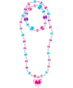 Creative Education Bijou I Heart You Necklace & Bracelet Set, multi pink+blue+lilac 771877860300