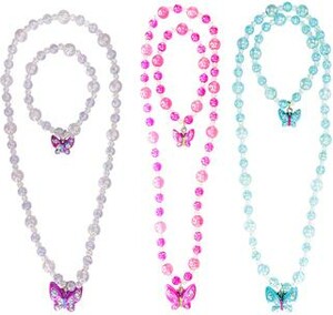 Creative Education Bijou Jazzy Bead Butterfly Necklace & Bracelet Set, 2 x blue, 2 x ht pk, 2 Lilac 771877860263
