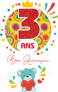 Cart'image Éditions Carte de fête 3 ans Bon anniversaire - Ourson - avec texte CDAG003
