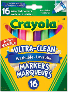 Crayola Marqueurs lavables 16 couleurs assorties trait large 063652791603