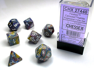 Chessex Dés d&d 7pc Festive carousel avec chiffres blancs (d4, d6, d8, 2 x d10, d12, d20) 601982024796