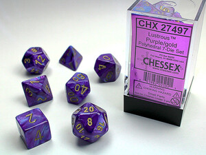 Chessex Dés d&d 7pc Lustrous violet avec chiffres dorés (d4, d6, d8, 2 x d10, d12, d20) 601982025021