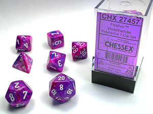 Chessex Dés d&d 7pc Festive violet avec chiffres blancs (d4, d6, d8, 2 x d10, d12, d20) 601982024895