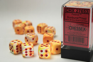 Chessex Dés 12d6 16mm Festive Sunburst avec points rouges 601982012212