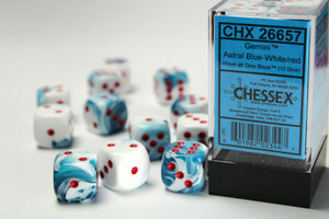 Chessex Dés 12d6 16mm Gemini bleu astral/blanc avec points rouges 601982023447